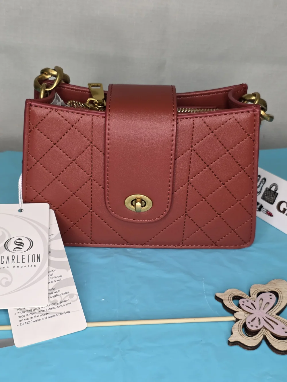 Scarleton Quilted Brick Red Crossbody Bag with Gold Hardware